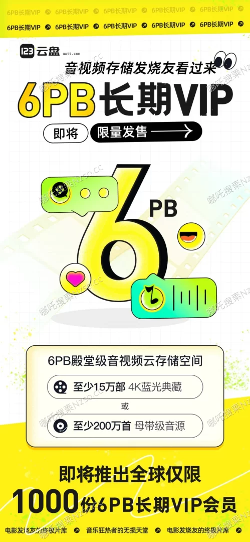 123云盘今日开售专为音视频收藏家设计的6PB长期VIP会员4999元的图片(1)